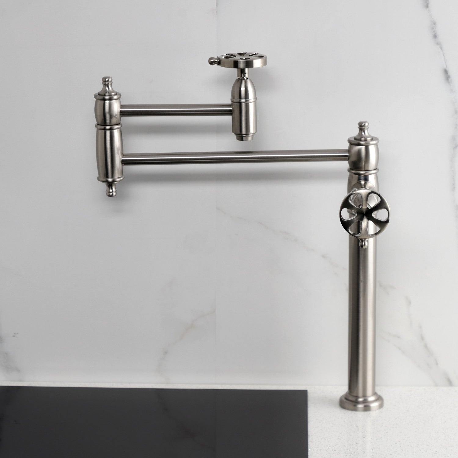 Kingston Tulare KS3708RX - Belknap Two-Handle 1-Hole Deck Mount Pot Filler Faucet, Brushed Nickel — thumbnail 3